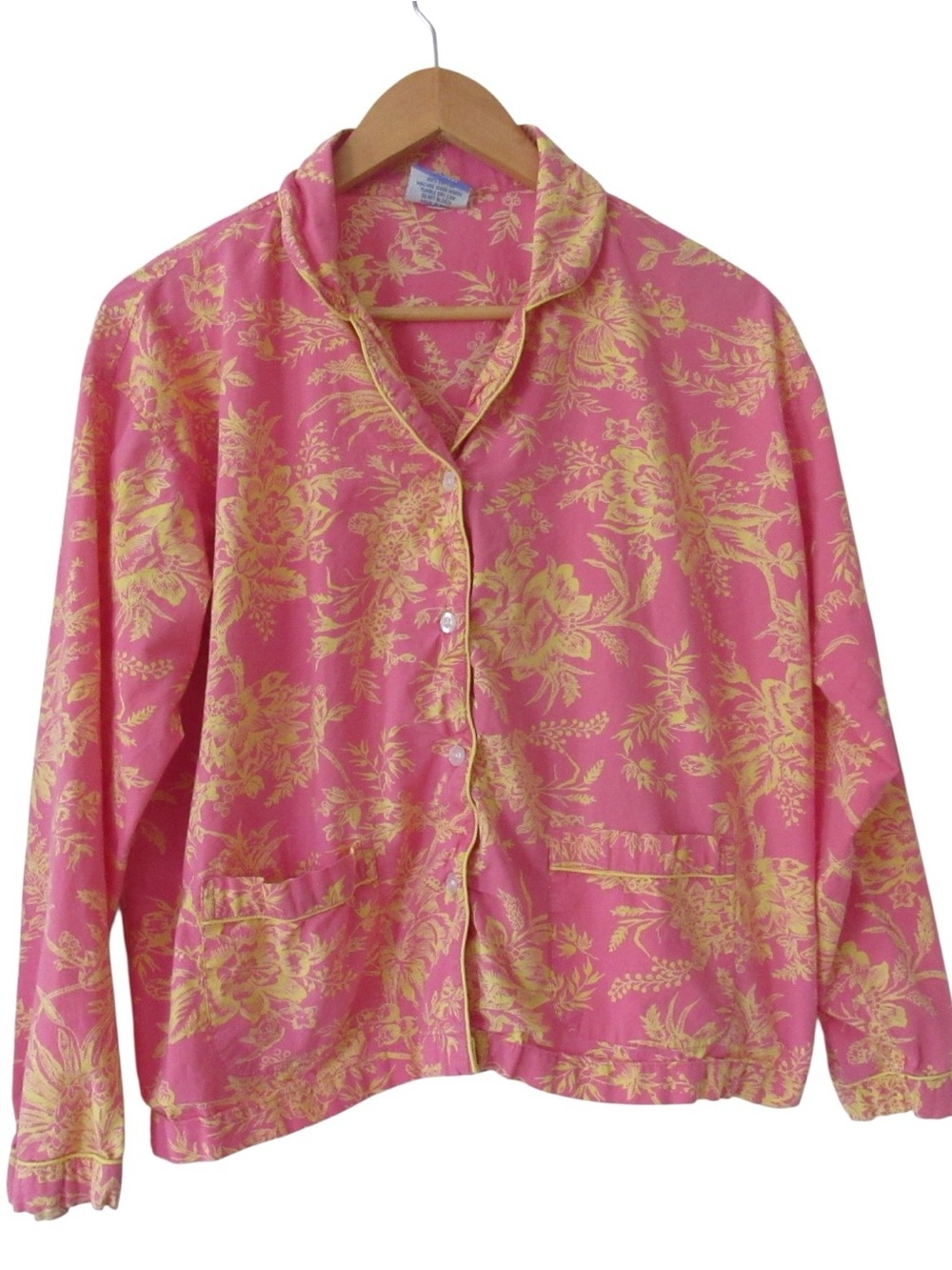 Pine Cone Hill Fine Linens Pajama Top Large Pink Yellow Floral Long Sleeves